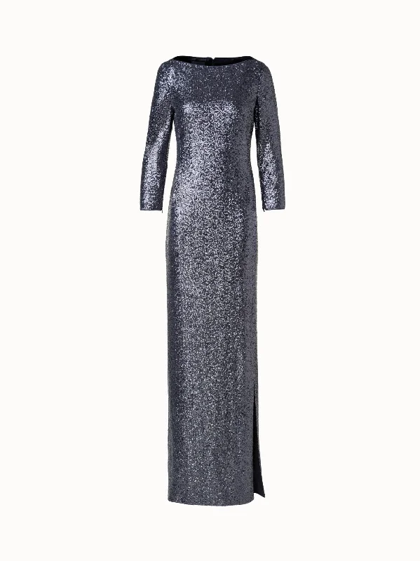 Cold shoulder dresses & jumpsuitsLong Sequins Jersey Evening Gown with Long Sleeves