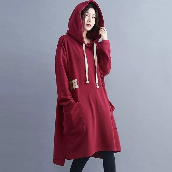 Satin and silk dresses & jumpsuitsOversized Women Casual Dress Female Hooded Knee-length Dress