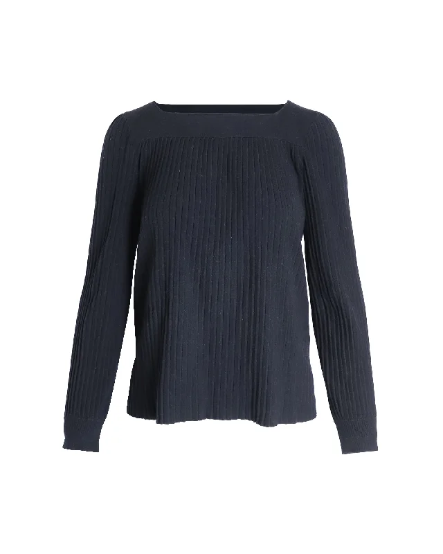 lightweight cardigans for womenA.P.C. Bateau Neck Ribbed Sweater in Black Viscose