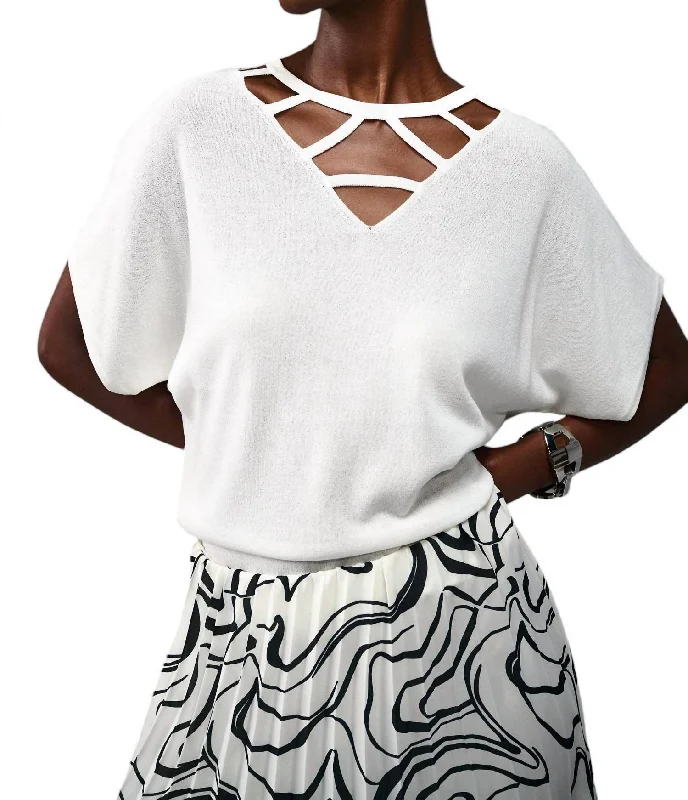 women's cozy sweatersV-Neck Cutout Top In White