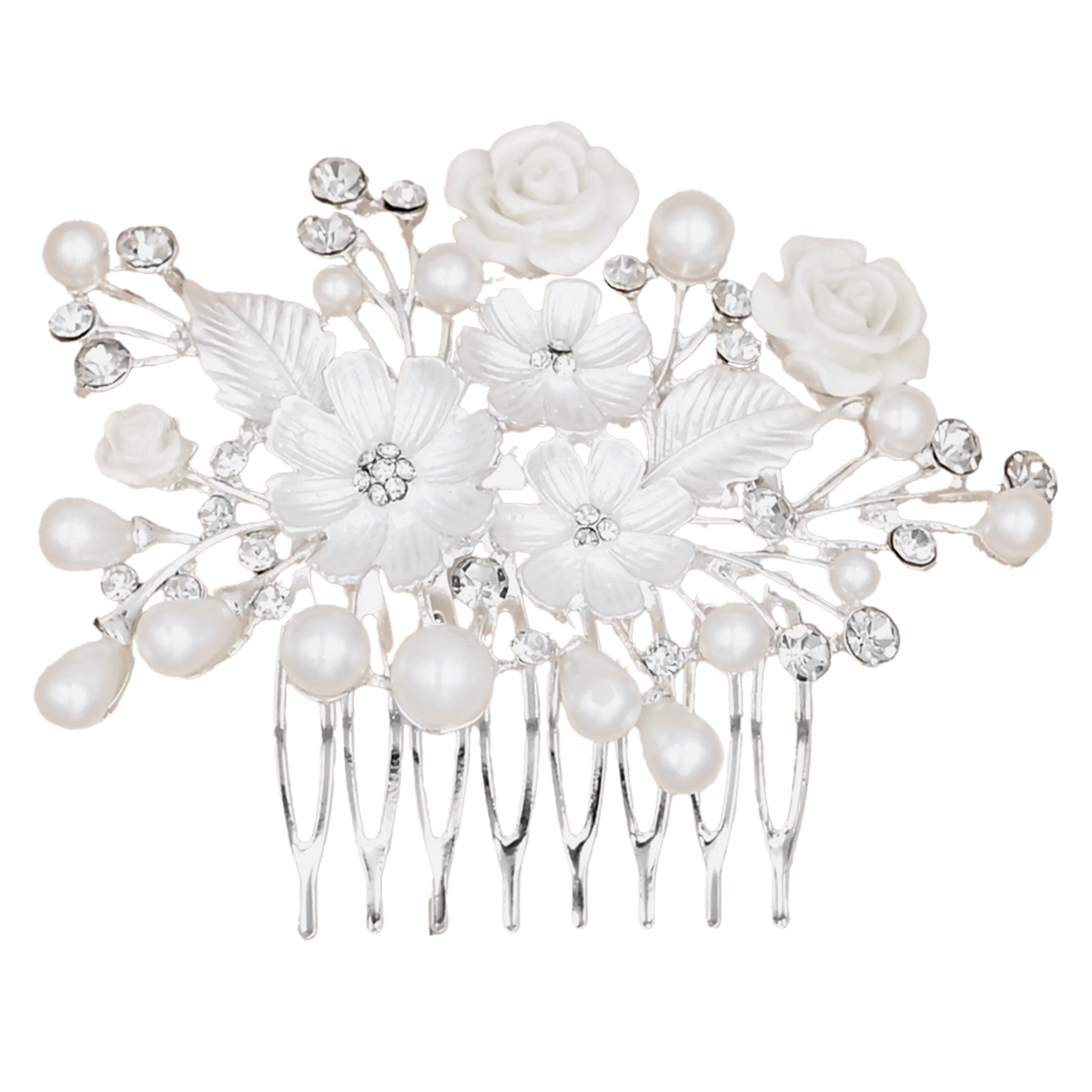 oversized tops for womenCrystal White Pearl and Flower Hair Comb