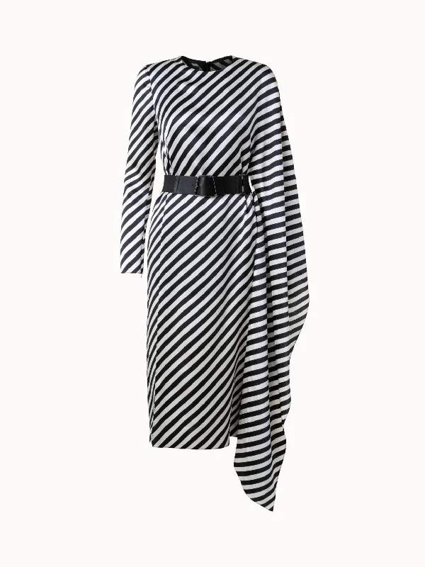 Bold print dresses & jumpsuitsAsymmetrical Silk Techno Blend Dress with Diagonal Stripes