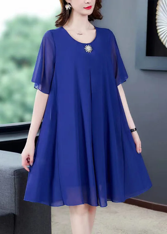 Colorful dresses & jumpsuits for partiesLoose Blue O Neck Solid Chiffon Dresses Summer