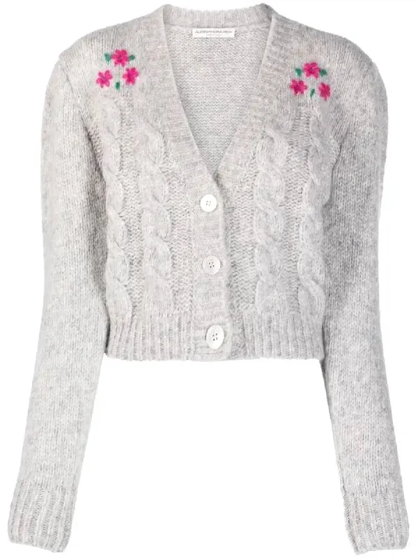 boho style sweaters for womenCardigan With Flowers In Light Grey