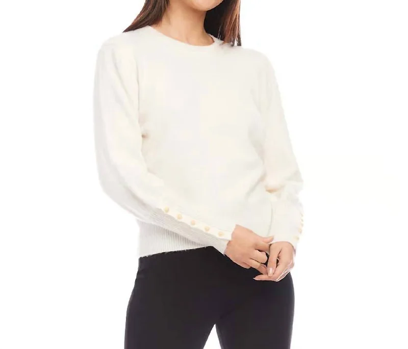 women's multi-colored sweatersButton Sleeve Sweater In Cream