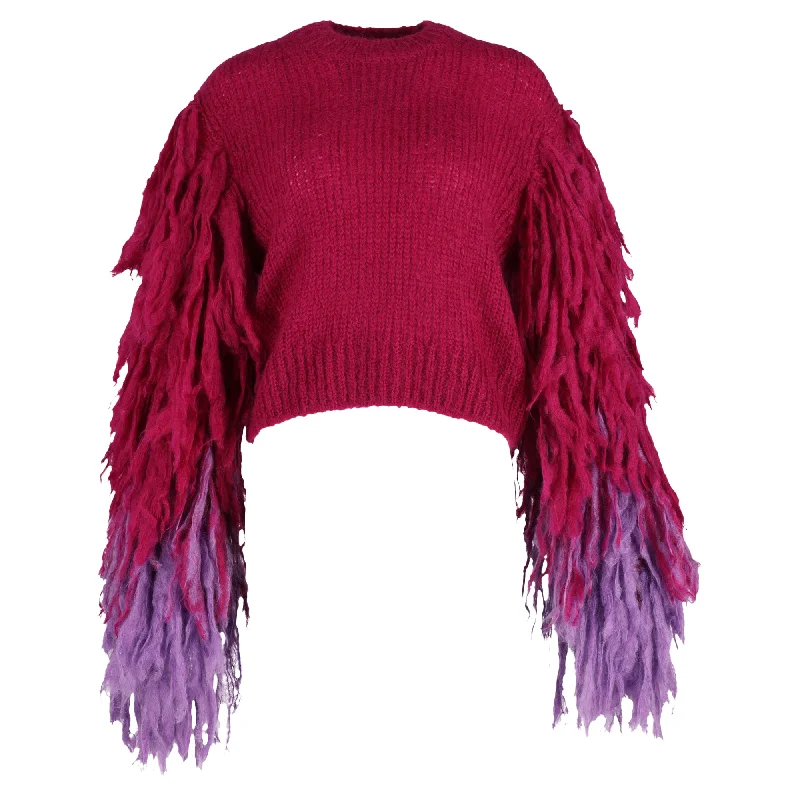 women's sweaters for officeDries Van Noten Fringed Sweater in Pink Wool