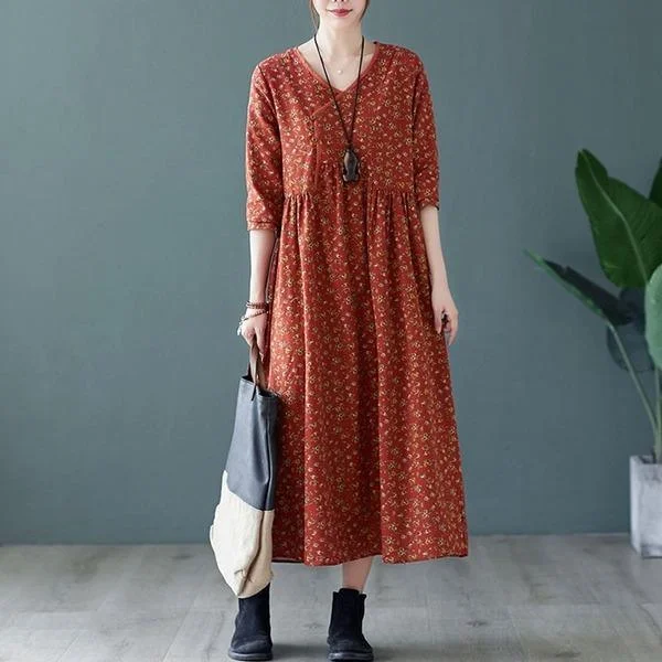 Trendy bodycon dresses & jumpsuitsWomen Cotton Linen Casual Dress V-neck Loose Ladies Elegant A-line Long Dresses