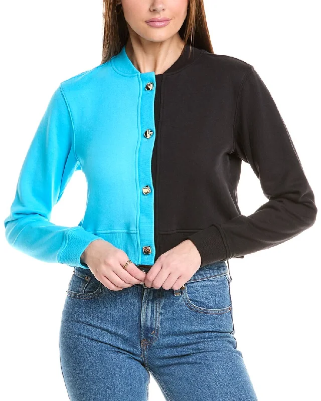 simple yet stylish women's sweatersTerez Colorblocked Crop Chili Cardigan