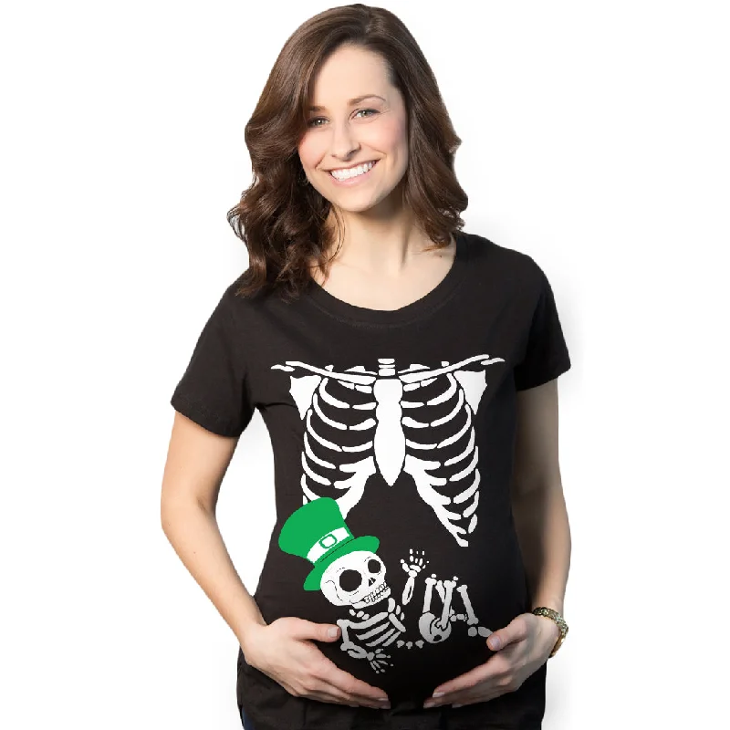 women’s T-shirts with artistic designsSt. Patrick's Day Baby Skeleton Maternity T Shirt