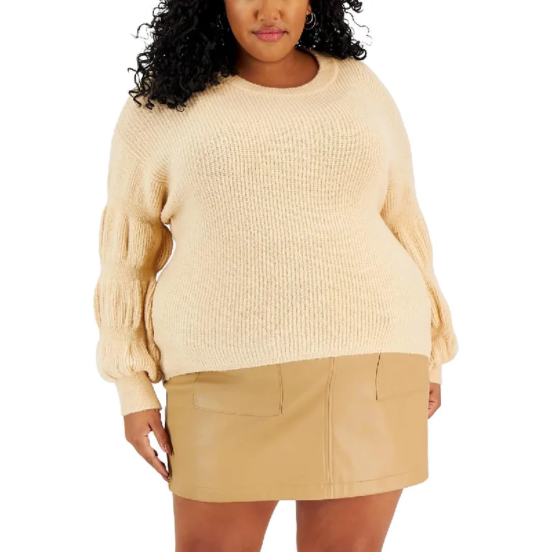 plus size women's sweatersPlus Womens Knit Puff Sleeve Pullover Sweater