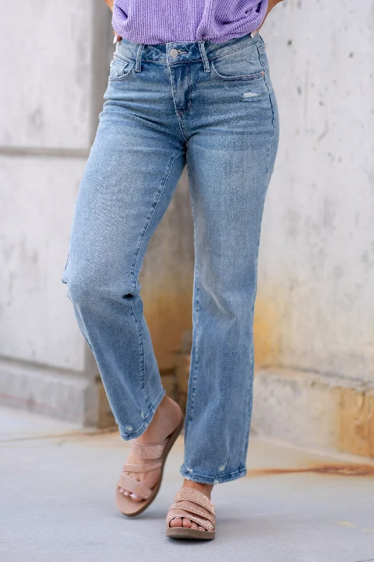 timeless blue jeansDowntown Vibe Mid Rise Distressed Straight Regular & Plus Sizes