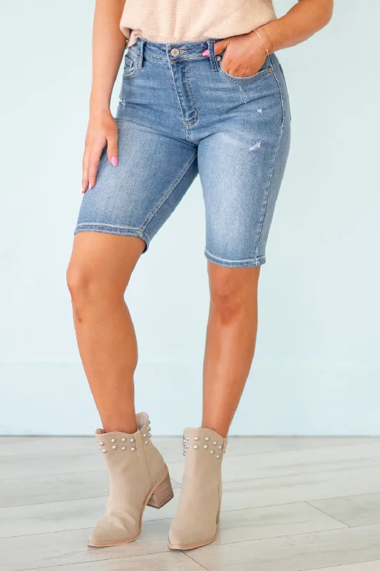 embroidered denim jeansHalima High Rise Bermuda Shorts