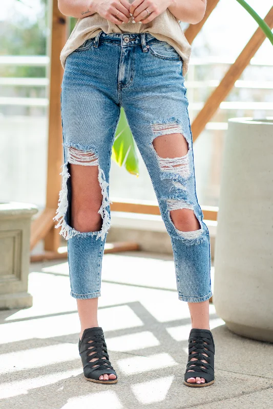 slim bootcut jeansRuby High Rise Distressed Boyfriend Fit