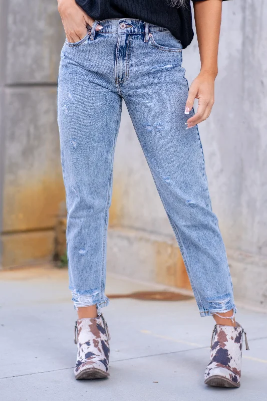 comfortable high-waisted jeansMystic Distressed High Rise Ankle Mom Jeans