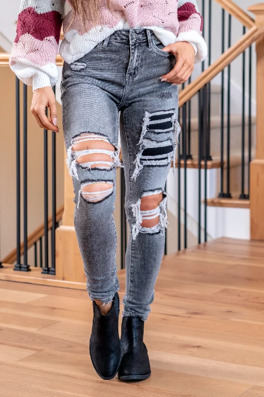 soft cotton jeansBroken Coal Haylie High Rise Distressed Ankle Skinny