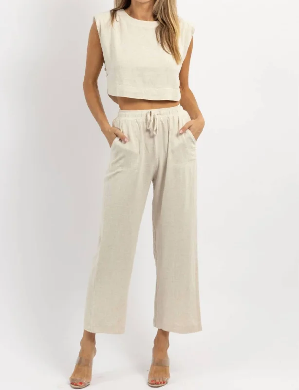 patterned women’s pantsAct Neutral Oat Pant Set In Beige