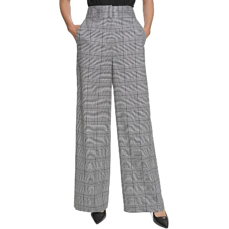 comfortable office pants for womenCalvin Klein Womens Plaid High Rise Wide Leg Pants