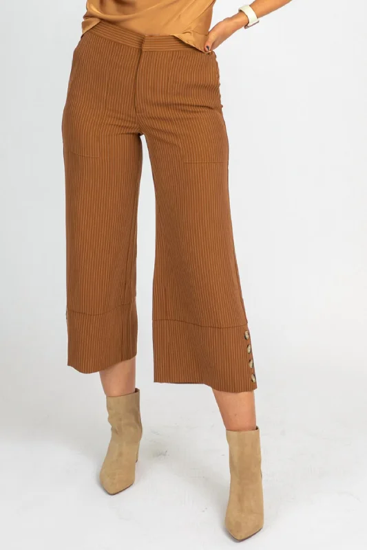 women’s casual pantsCamel Pinstripe Wide Leg Trousers In Brown