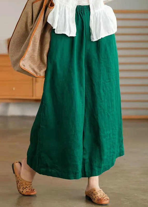 breathable pants for womenCasual Green Pockets Patchwork Cotton Wide Leg Pants Summer