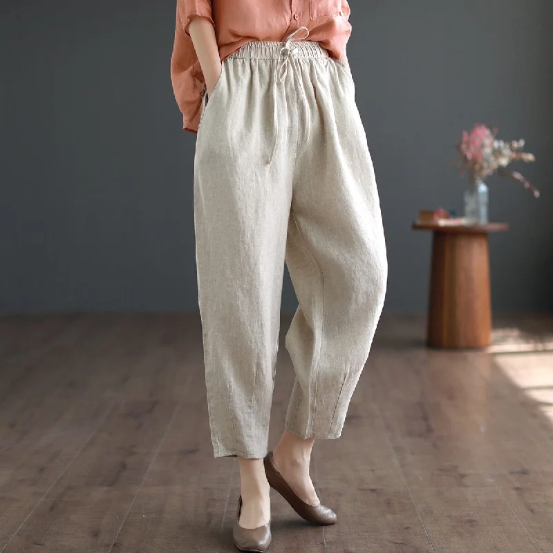 women’s pants for tall womenCasual Retro Solid Linen Loose Pants Summer