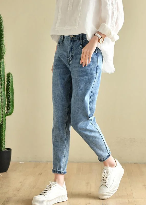 eco-friendly women’s pantsClassy Denim Blue Patchwor Cotton Pants