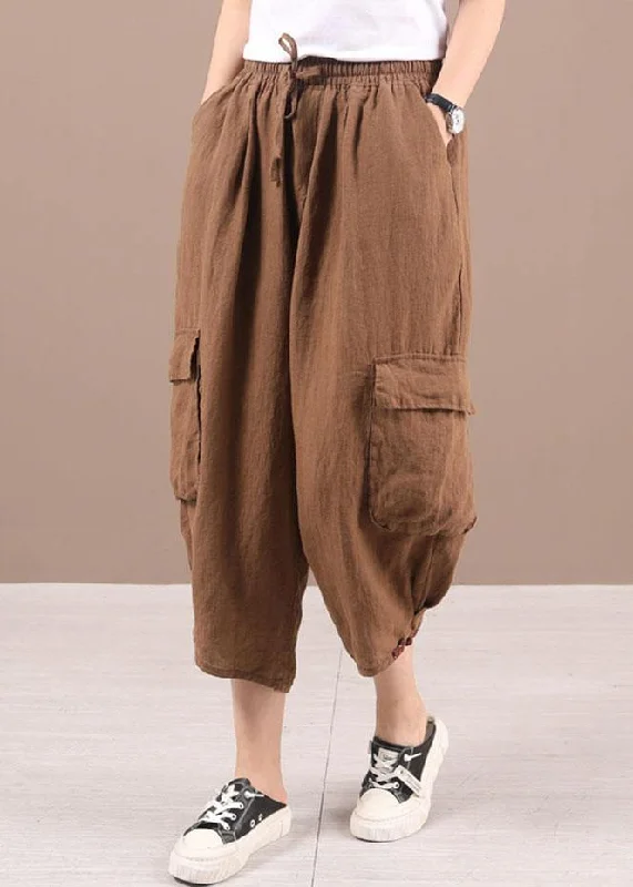 women’s pants for travelClassy Khaki retro Pockets Summer Linen Pants