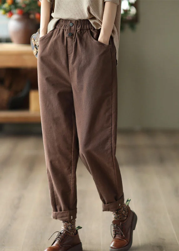 unique women’s pantsCoffee Slim Cotton Harem Pants Elastic Waist Solid Fall