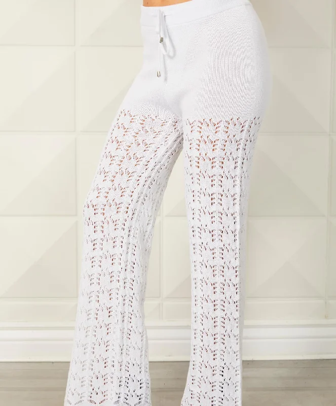 versatile dress pants for womenCrochet Knitted Pant In White