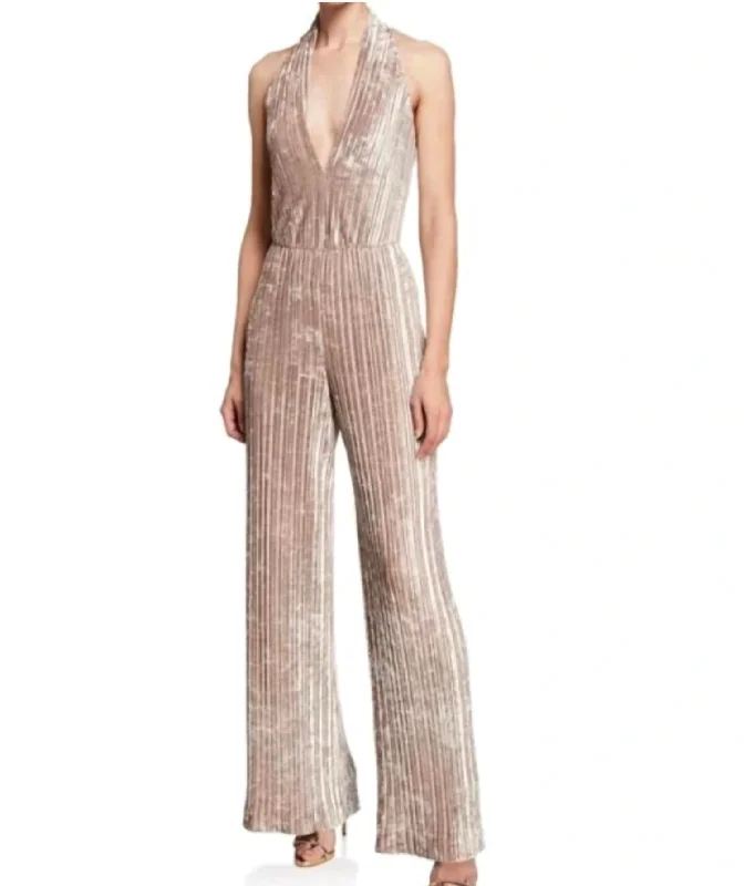 comfortable office pants for womenCrushed Velvet Denley Jumpsuit In Gold