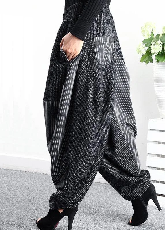 soft fabric women’s pantsDIY Black Grey Patchwork Striped asymmetrical design Winter Pants