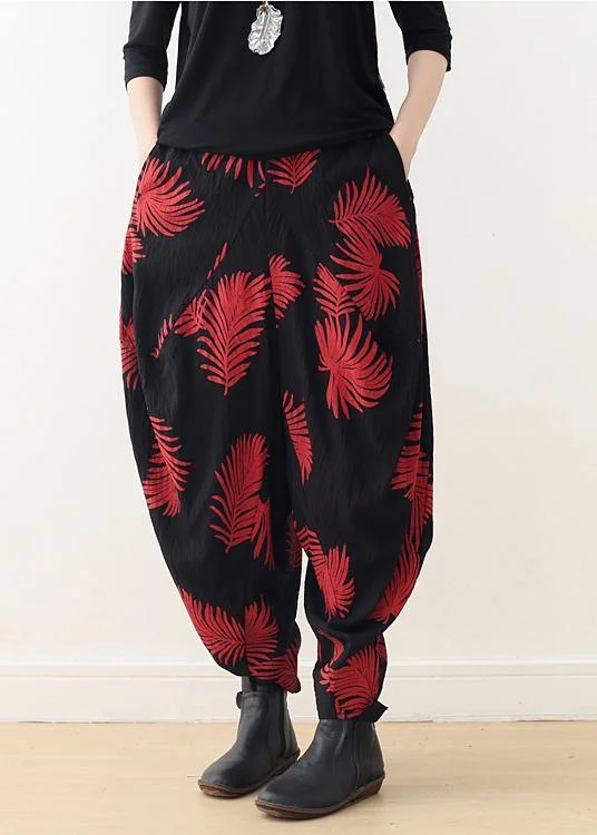 women’s formal wear pantsDiy Red Print Harem Cotton Pants