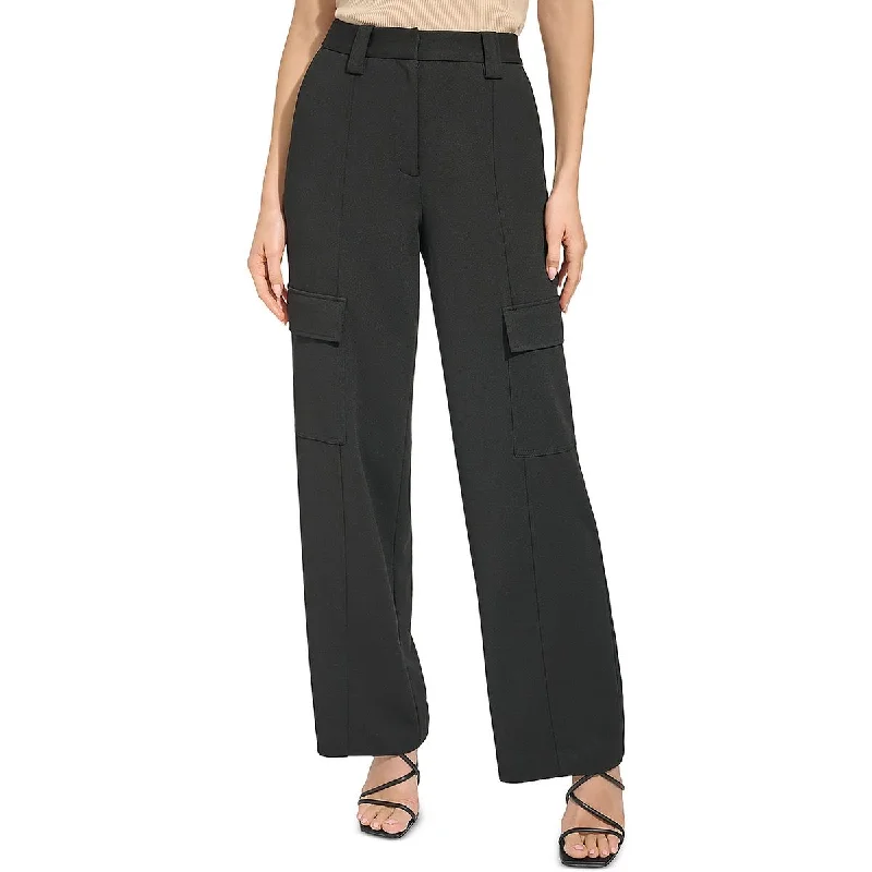 sporty women’s pantsDKNY Womens Crepe Mid-Rise Wide Leg Pants