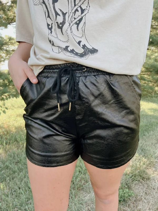 women's floral print shortsEdgy Leather Shorts In Black