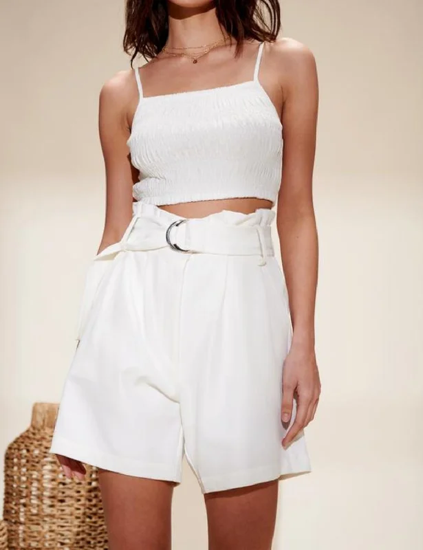 women's casual denim shortsElaine Paper Bag Shorts In Ivory