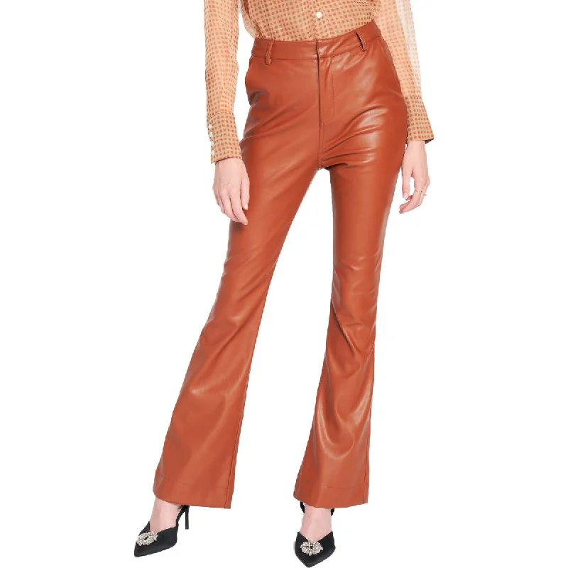 women’s cargo pantsEn Saison Women's Faux Leather High Waisted Flare Pants