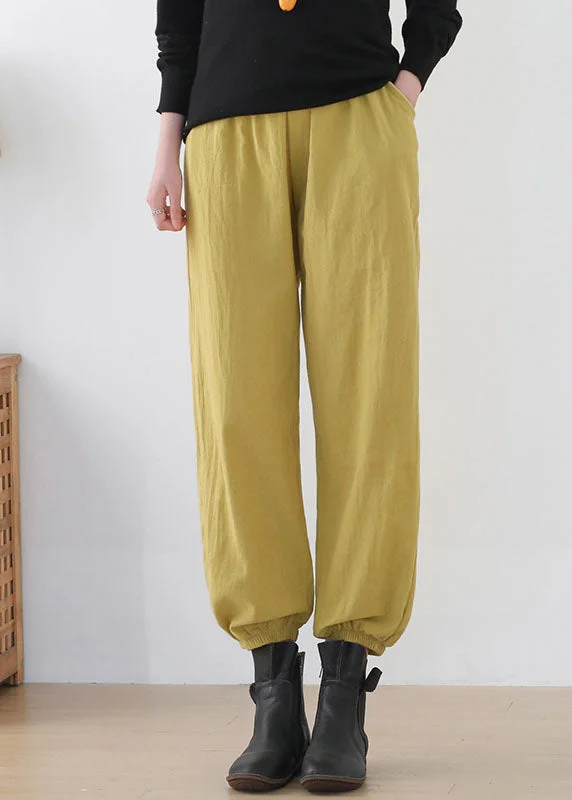 leggings for womenFashion Ginger Elastic Waist Pockets Linen Harem Pants Summer