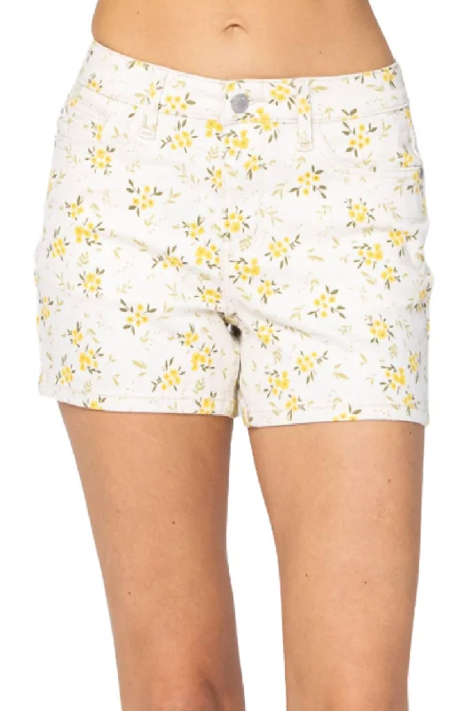 loose fit women's shortsFlower Print Mid-Rise Shorts In Multi