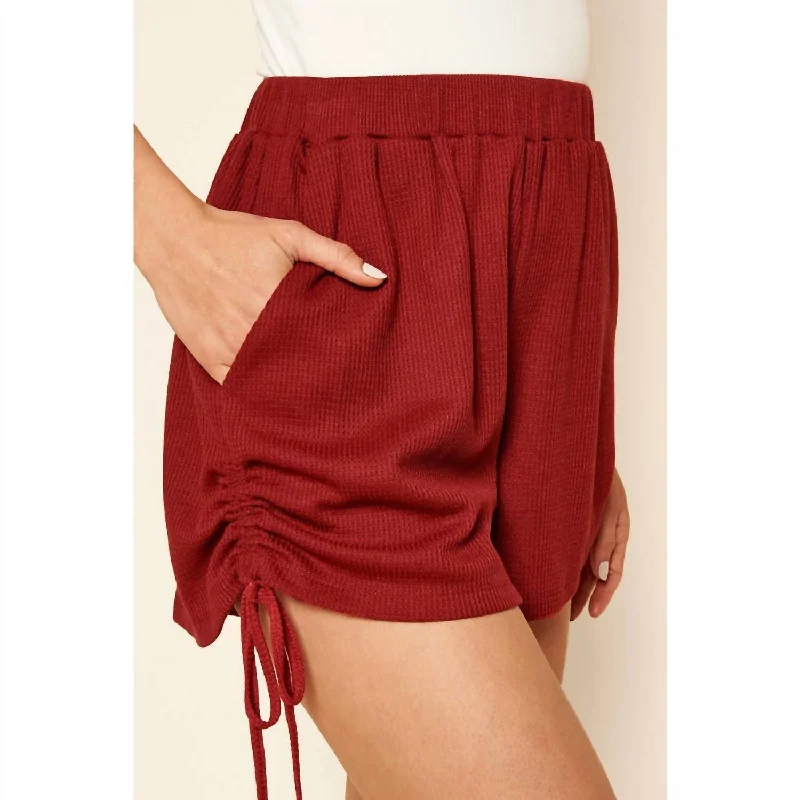 women's beach shortsGood Days Ruched Waffle Knit Shorts In Cherry