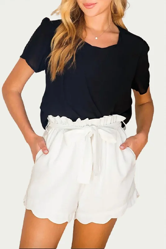 women's cargo shortsHigh-Waisted Scallop Trim Shorts In Ivory