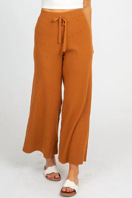 women’s denim pantsRib Knit Flare Pants In Caramel