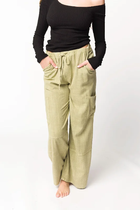 women’s formal pantsKayley Mineral Wash Utility Pants in Basil