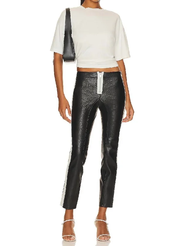 elegant women's pantsThe Leather Moto Pant In Black/white