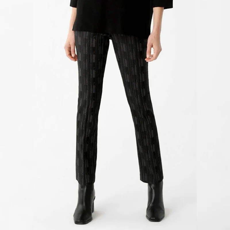 elegant office pants for womenTruro Stripe Pant 31" Slim Pant W/piping In Black With Rust