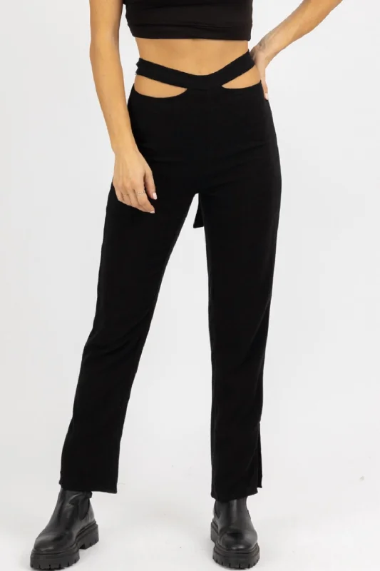 wool women’s pantsWaist Cutout Tie-Back Pant In Black