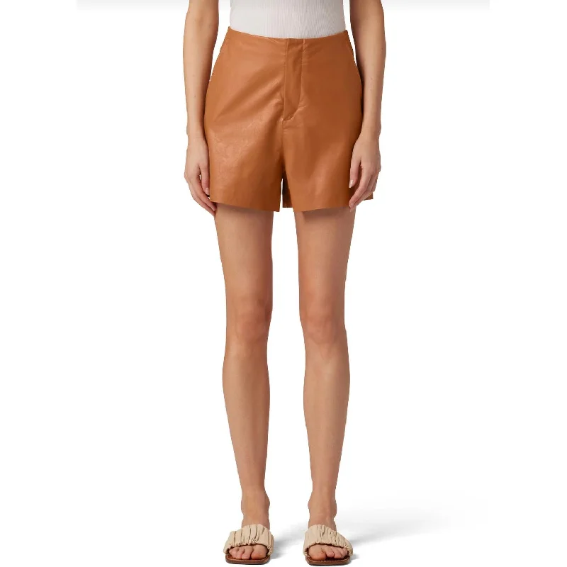 lightweight active women's shortsWeightless Vegan Leather Shorts In Almond