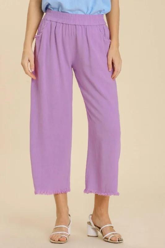 women’s pants with pocketsWide Leg Linen Pant With Fringe - Plus In Lavender