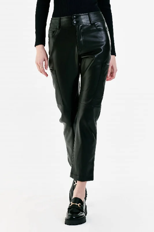 affordable pants for womenWomen's Brooklyn Slim Straight Crop Leather Pants In Black